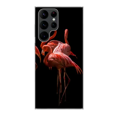 Produktbild von MuchoWow® Handyhülle Schutzhülle Hülle für Samsung Galaxy S22 Ultra Flamingos - Vögel - Federn - Schwarz Silikon Softcase Handy Hülle - Abbildung