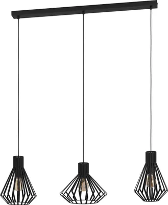 Produktbild von EGLO Hängelampe Basidano, Pendelleuchte Esstisch 3-flammig, ausgefallene Esszimmerlampe aus Metall in schwarz, Hängeleuchte mit E27 Fassung