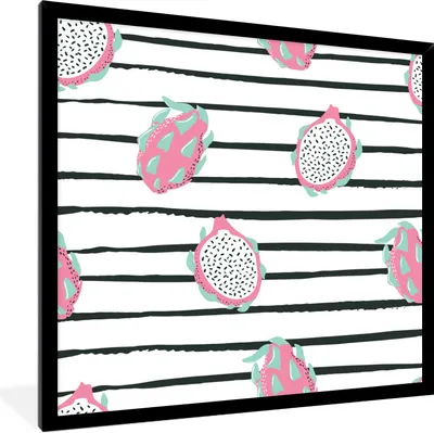Produktbild von MuchoWow® Gerahmtes Poster Sommer - Obst - Streifen 40x40 cm - Poster mit Schwarzem Bilderrahmen Wandposter Rahmen Foto Bilder - Mit Rahmen - Wanddekoration Schlafzimmer