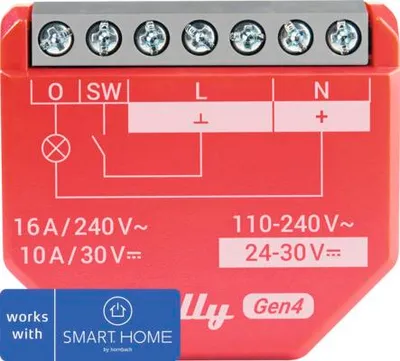 Produktbild von Schalter Shelly 1PM Gen4 Unterputzmodul mit Strommessfunktion rot - Kompatibel mit SMART HOME by hornbach