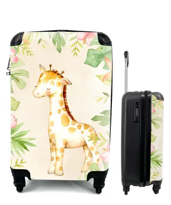 Produktbild von MuchoWow® Koffer Handgepäck Trolley Rollkoffer Kleine Reisekoffer mit 4 Rollen - Giraffe - Aquarell - Blumen - Cabin Size < 55x40x23 cm & 55x40x20 cm - Fotokoffer - Kabinenkoffer - Boardgepäck - Reise-Box - Reisekoffer - Reisegepäck - Koffer mit Bild - Trolley für Kinder