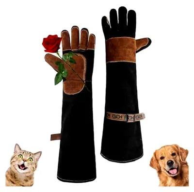 Produktbild von Schutzhandschuhe für Haustiere, bissfest, geeignet für Rosenschnitt, Gartenarbeit, Falknerei und Pflege (schwarz, Kaffee, 61 cm)