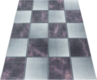 Produktbild von Kurzflor Teppich Wohnzimmer Lila 140x200 Rechteck Kariertes Design aus Polypropylen