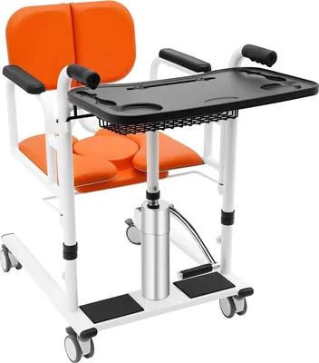 Obrázek produktu pro Přepravní křeslo pro pacienty, hydraulický zvedací mechanismus, opěradlo otočné o 180°, oranžové