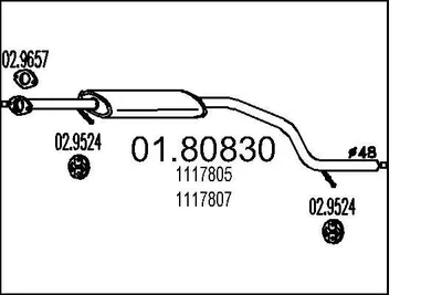 Produktbild von MTS 01.80830 Mittelschalldämpfer Schalldämpfer für FORD MONDEO III Kombi (BWY) MONDEO III (B5Y) MONDEO III Stufenheck (B4Y)
