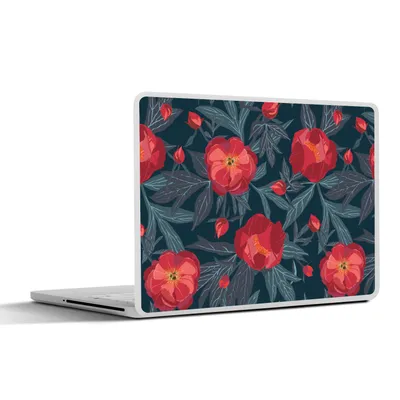 Produktbild von MuchoWow® Laptop Aufkleber Sticker Cover Blumen - Rot - Blätter - Muster 25x18 cm - Laptop-Deko