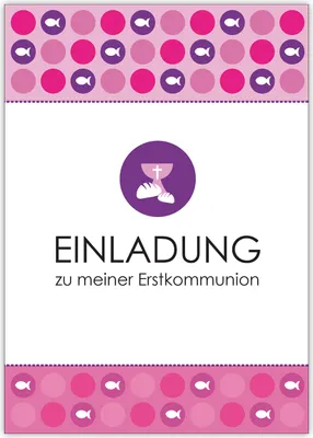 Produktbild von 4x Moderne Einladungskarte zu meiner Erstkommunion für Mädchen mit Fischen