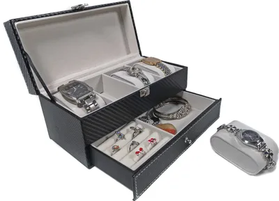 Produktbild von Uhrenbox Uhrenkoffer Schmuckkasten Schmuckkästchen Schmuckkoffer mit 4 Uhrenkissen und Schublade