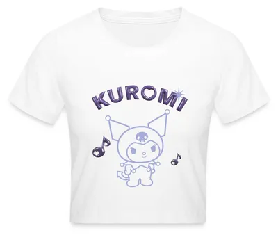 Produktbild von Spreadshirt Kuromi Outline Mit Chrome Schriftzug Crop Top, XL, Weiß