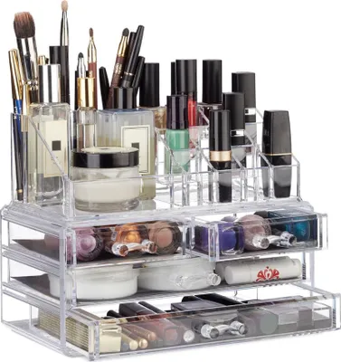 Produktbild von Confibel – Make-up-Organizer – Kosmetik-Organizer – verstellbare Schubladen – Schmuck/Make-up – Kosmetik-Aufbewahrungsbox – transparent