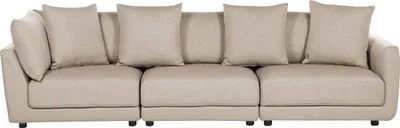Produktbild von BELIANI 3-Sitzer Sofa Beige Stoffbezug mit Vielen Dekokissen Dicken Sitzkissen Schmalen Armlehnen Niedrier Rückenlehne Losen Kissen Modern Wohnzimmer