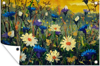 Produktbild von MuchoWow® 60x40 cm Outdoor-Poster Gartendeko Sichtschutz Garten Poster für den Garten  Ölfarbe - Blumen - Malerei