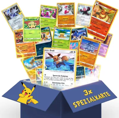 Produktbild von Pokémon 20 Original verschiedene Karten | Deutsch |1 Seltene | 2 Holo | 1 zufällige Pikachu/GIumanda/EvoIi | Sammelkarten aktuelle Sets