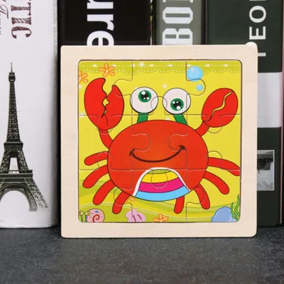 Obrázok produktu pre Detské drevené puzzle s motívom krabíka z rozprávky, 9 dielov