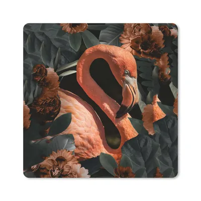 Produktbild von MuchoWow® Mauspad Mousepad Flamingo - Vogel - Blumen - Blätter 30x30 cm - Mousepads - Maus Mat - Pad - Mausunterlage - Gaming