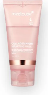 A pink tube of Medicube Collagen Night Wrapping Mask.
