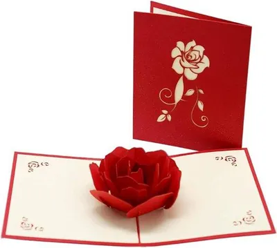 Immagine prodotto di Biglietto di auguri pop-up compleanno rose amore congratulazioni - Biglietto pop-up 3D donne fiori rosa matrimonio San Valentino - Biglietto festivo.