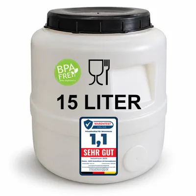 Produktbild von Plasteo 15 L Weithalsfass Lebensmittelecht HDPE Futtertonne Wassertank Mit Deckel, Griffmulden. Für Wasser Lebensmittel Lagerung Fermentierung