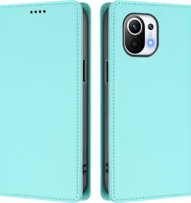 Produktbild von Handyhülle für Xiaomi Mi 11, Kunstleder Klapphülle Stoßfeste Magnetische Hülle mit Ständer Türkis