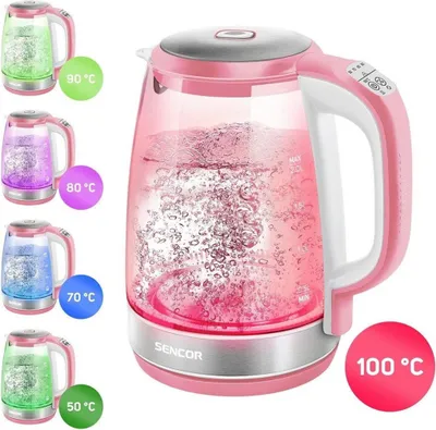 Produktbild von Sencor SWK 2194RD Glaswasserkocher 2,0 Liter Kapazität 2200 Watt Leistung Edelstahl Innenlicht 100% BPA frei Temperaturregelung (50°C bis 100°C)