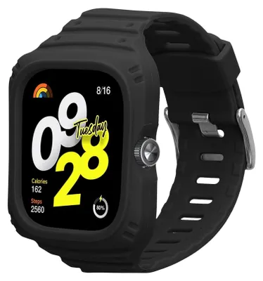 Produktbild von kwmobile Sportarmband kompatibel mit Xiaomi Redmi Watch 4 - Armband TPU Silikon für Fitnesstracker - mit Schutz Bumper Schwarz