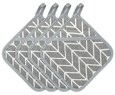 Produktbild von Küchenhandschuh Set 4 Stück, Hitzebeständig Bis 200 °C, Baumwolle Pannenlappen Für Ofen Und Backofen, Grau