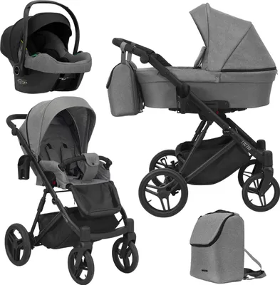 Produktbild von Kinderwagen LAZZIO Sportwagen Babywagen Babyschale Komplettset Kinder Wagen Autositz Set 3 in 1 (LAZ-06, Rahmenfarbe: Schwarz)