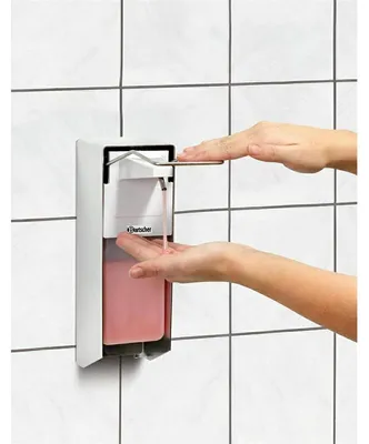 Productafbeelding van Bartscher 850008 - Zeepdispenser PS, 0,9 liter - Wit, kunststof, zilverkleurig