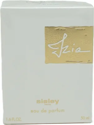 A white box with gold accents, likely packaging for a perfume.