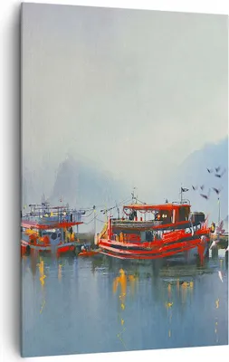 Produktbild von Bild auf Leinwand - Leinwandbild - Einteilig - Hafen Laterne Boot - 80x120cm - Wand Bild - Wanddeko - Wandbilder - Leinwanddruck - Wanddekoration - Leinwand bilder - Wandbild - PA80x120-3710