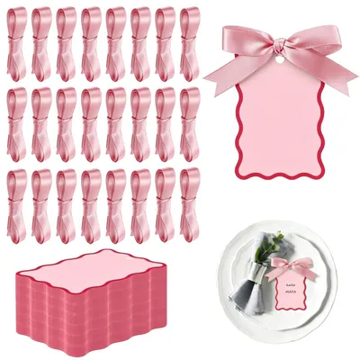 Produktbild von 24 rosa Platzkarten mit Satinband für festliche Anlässe