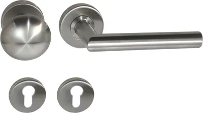 Produktbild von Edelstahl Feuerschutz Türbeschlag FS-1266 PZ Rosette L Form mit Knauf Türklinke