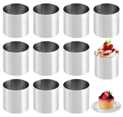 Produktbild von Set mit 10 Dessertringen und Servierringen, Edelstahl, Kuchenformen, Set mit 5 cm kleinen Kuchenformen, Dessertformen, Dessertringe, Backformen, kleine Kuchenform, Backring, Mini-Kuchenform