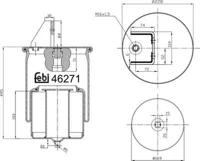 Produktbild von FEBI BILSTEIN Luftfederbalg 46271 Hinten für VOLVO FM 7 495mm 235mm 228mm 169mm