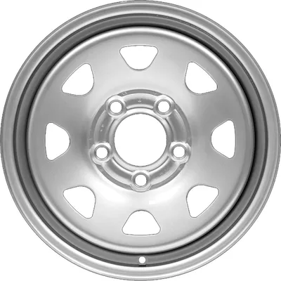A silver car wheel rim is shown against a white background.