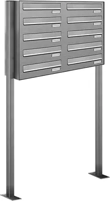 Produktbild von 10er V2A Edelstahl Standbriefkasten Freistehend Durchwurfanlage