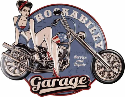 Obrázek produktu pro Moritz plechový nápis Rockabily motorka modrá žena 60 x 47 vintage retro nostalgie kovová dekorace