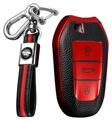 TPU-Autoschlüsseletui für Peugeot & Citroën, 3 Tasten, Rot