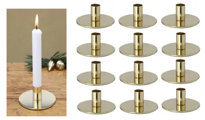 Produktbild von Novaliv 12x Stabkerzenhalter Adventskranz GOLD 10x5cm Tafelkerzenhalter modern scandic chic Kerzenständer Weihnachten Tischdekoraion Kerzen Kerzendorn Wohnzimmer candle holder vintage
