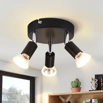 Image de ZMH Spot de plafond LED GU10 rond 3 flammes noir 350° Plafonnier Spots pour cuisine couloir chambre salon Sans ampoules