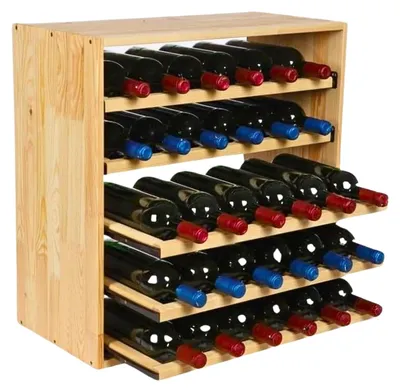Produktbild von Modulares Weinregal VINCELLAR MOD | HxBxT 60x60x30cm | Auszug Modul für 30 Flaschen | mit ausziehbaren Ebenen | Massives Kiefernholz | Natur