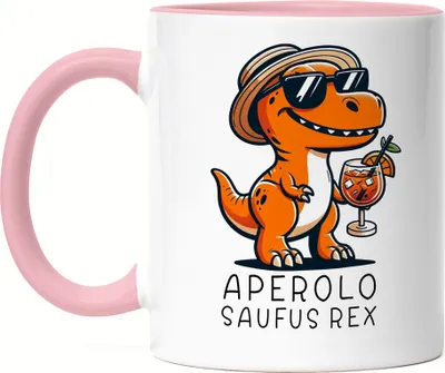 Produktbild von Aperolo Saufus Rex Tasse Rosa Dinosaurier Cocktail JGA Sommer Spruch