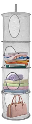 Image de Sac de rangement suspendu en filet, système de rangement à 4 niveaux, panier suspendu pliable, filets de rangement pour peluches, jouets et petits vêtements