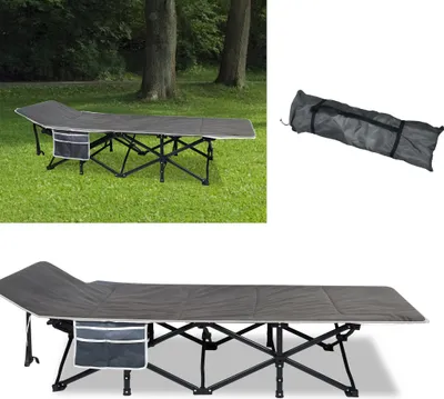 Produktbild von XMTECH Skladacia kempingová posteľ s matracom, kempingová posteľ 190x62x38cm, skladacia posteľ kempingové ležadlo úložný priestor posteľ pre hostí cestovné lôžko s prepravnou taškou nosnosť do 250kg, na kempovanie cestovanie domov leňošenie