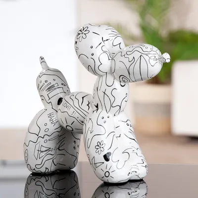 Produktbild von Gilde Figur, Hund, "Modern Art", Ballonhund, Einliniendesign, Kunstharz, weiß, VE 2, L. 7 cm, B. 20 cm, H. 18 cm Höhe: 18.00 cm Breite: 20.00 cm Tiefe: 7.00cm  37959