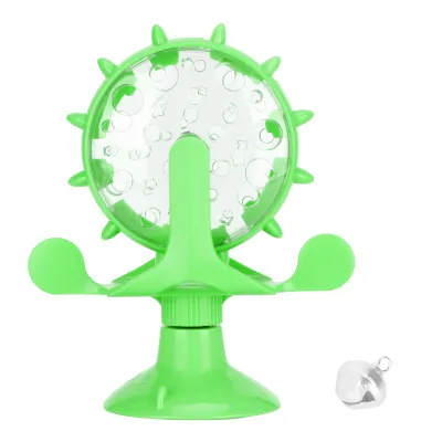 Imagen del producto de Juguete interactivo para gatos ABS: juguete educativo con dispensador de comida giratorio, molinillo de viento y sistema anti-derrames, color verde