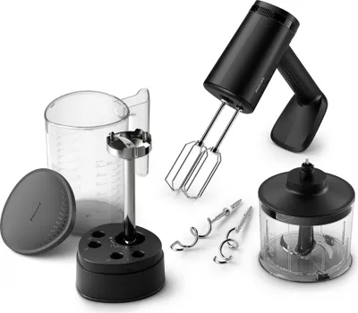 Produktbild von Philips Handrührgerät Serie 5000, 5 Geschwindigkeitsstufen + Turbofunktion, Knetzubehör, schwarz (HR3781/20)
