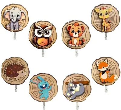 Produktbild von Kinderhaken Set 8, Holz, Selbstklebend, Tiere, Bad, Küche, Büro