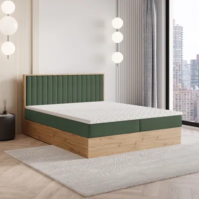 Produktbild von Masseno Boxspringbett VARELI 160x200 cm Komplett-Set mit Bonell Matratze und Topper, Polsterbett mit Bettkästen -Grün, SORO 72