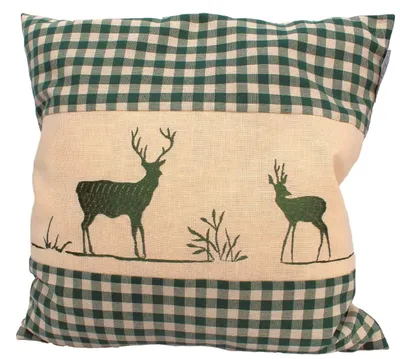 Immagine prodotto di Omgoods - Cuscino a quadri verdi con ricamo di cervi - 40x40 cm